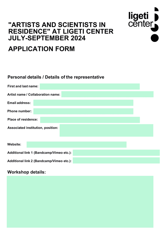 ARTISTS AND SCIENTISTS IN RESIDENCE Application Form screenshot