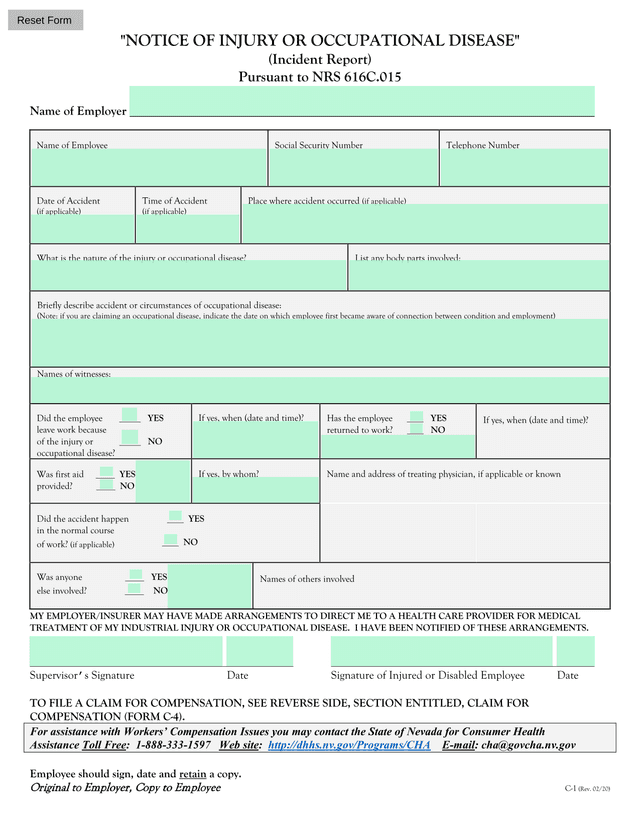 Notice Of Injury Or Occupational Disease screenshot