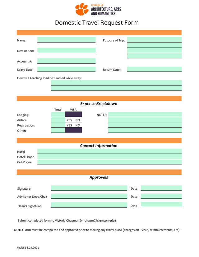 Domestic Travel Request Form screenshot