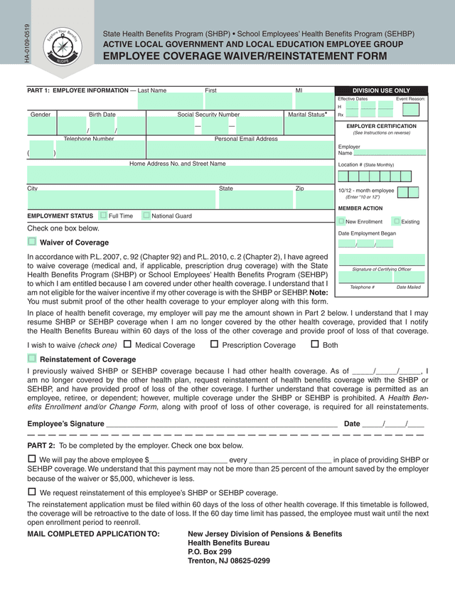 Active Local Government And Local Education Employee Group Employee Coverage WaiverReinstatement For screenshot