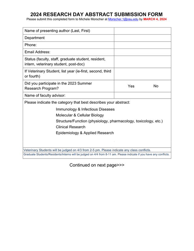 2024 Research Day Abstract Submission Form screenshot