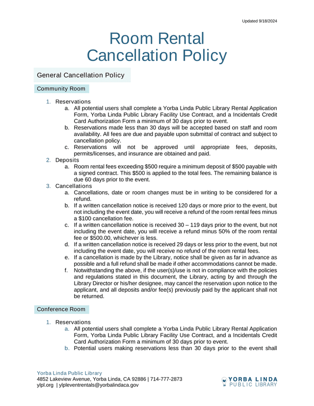 Room Rental Cancellation Policy screenshot