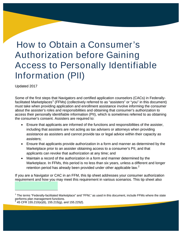 How To Obtain A ConsumerS Authorization Before Gaining Access To Personally Identifiable Information screenshot