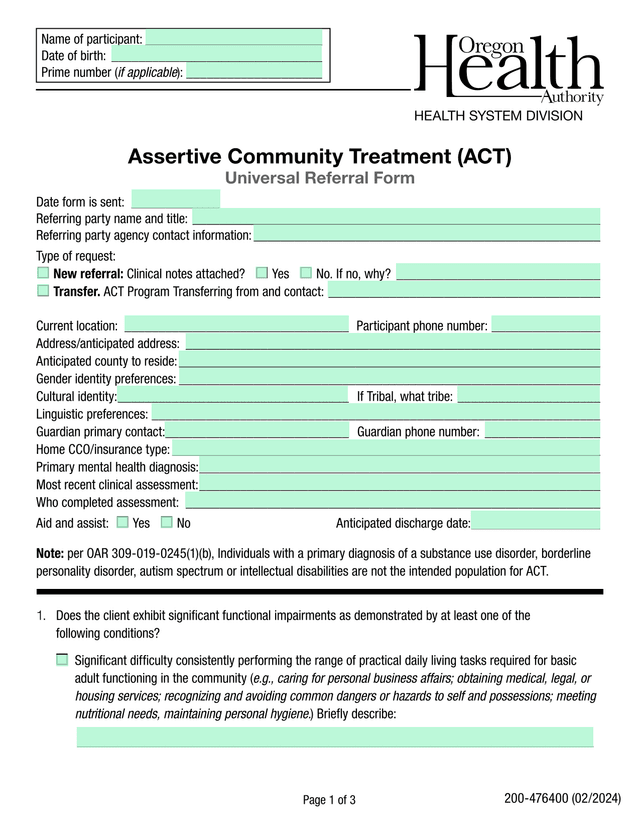 Universal Referral Form screenshot