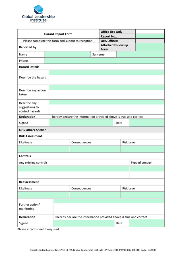 Hazard Report Form screenshot