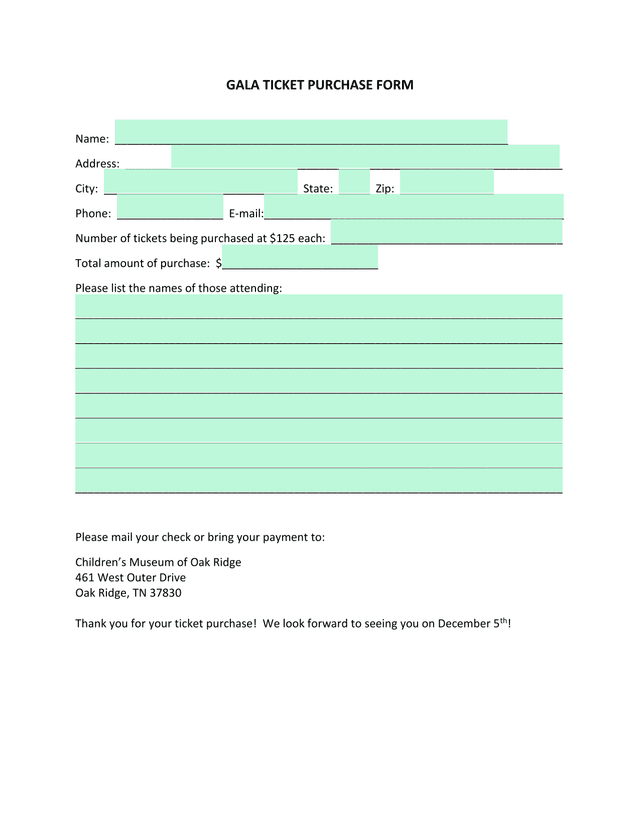 GALA TICKET PURCHASE FORM screenshot