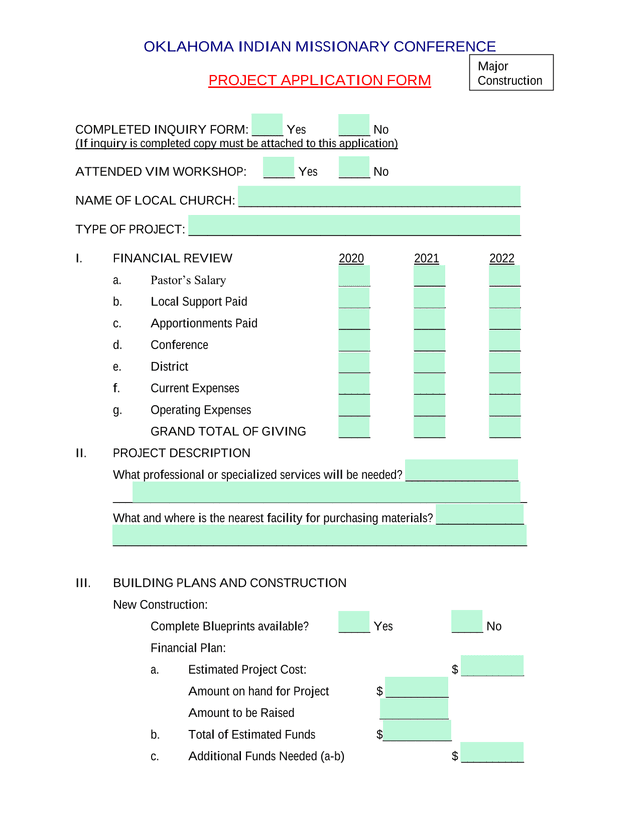 PROJECT APPLICATION FORM screenshot