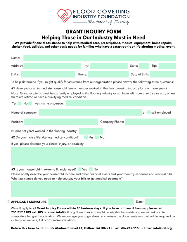 Grant Inquiry Form screenshot