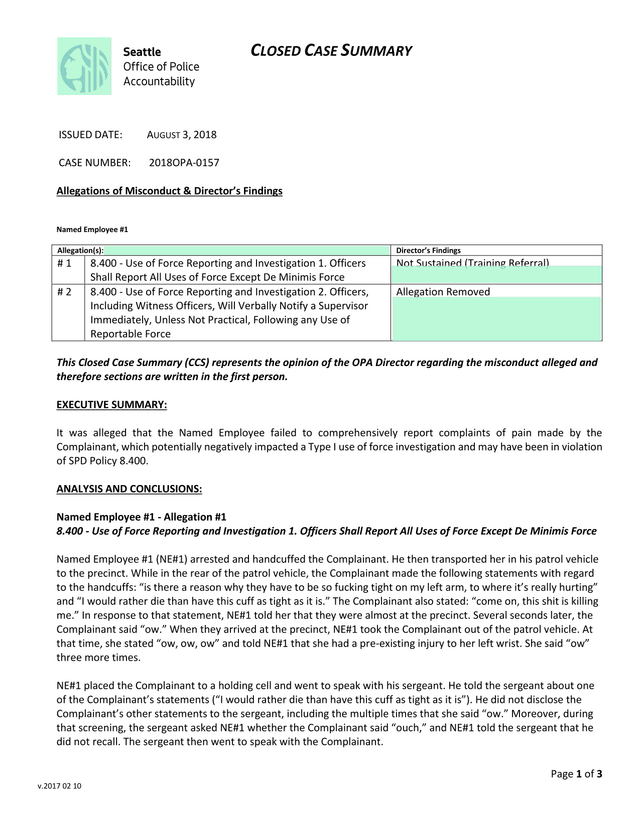 Closed Case Summary 2018OPA 0157 screenshot