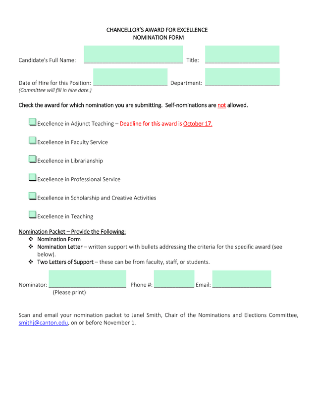 ChancellorS Award For Excellence Nomination Form screenshot