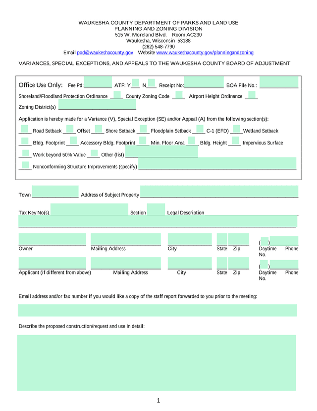 Variances, Special Exceptions, And Appeals To The Waukesha County Board Of Adjustment screenshot