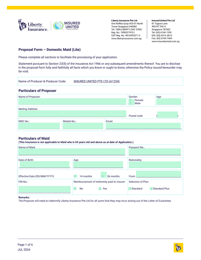 Proposal Form  Domestic Maid (Lite) screenshot