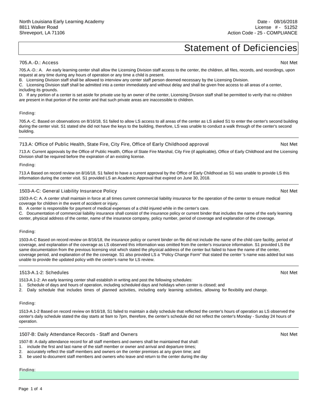 Statement Of Deficiencies screenshot