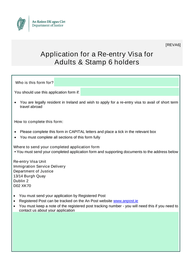 Application For A Re Entry Visa For Adults  Stamp 6 Holders screenshot