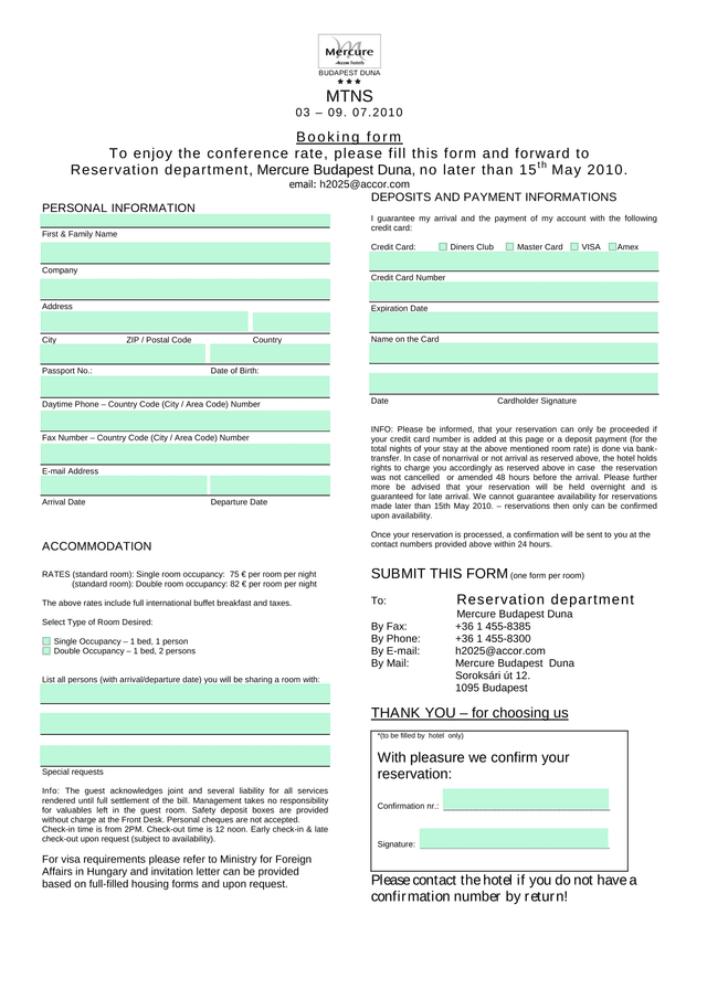 Booking Form screenshot