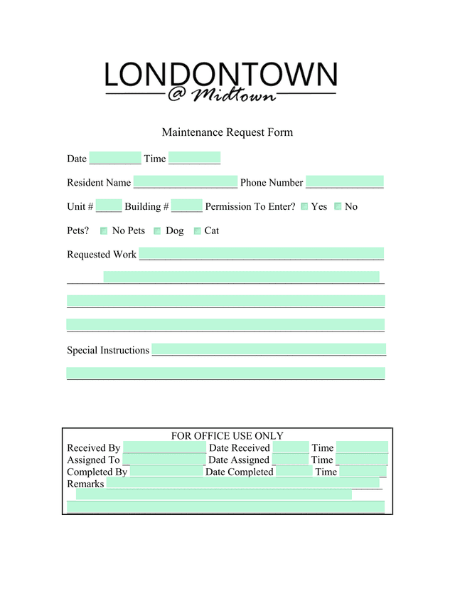 Maintenance Request Form screenshot