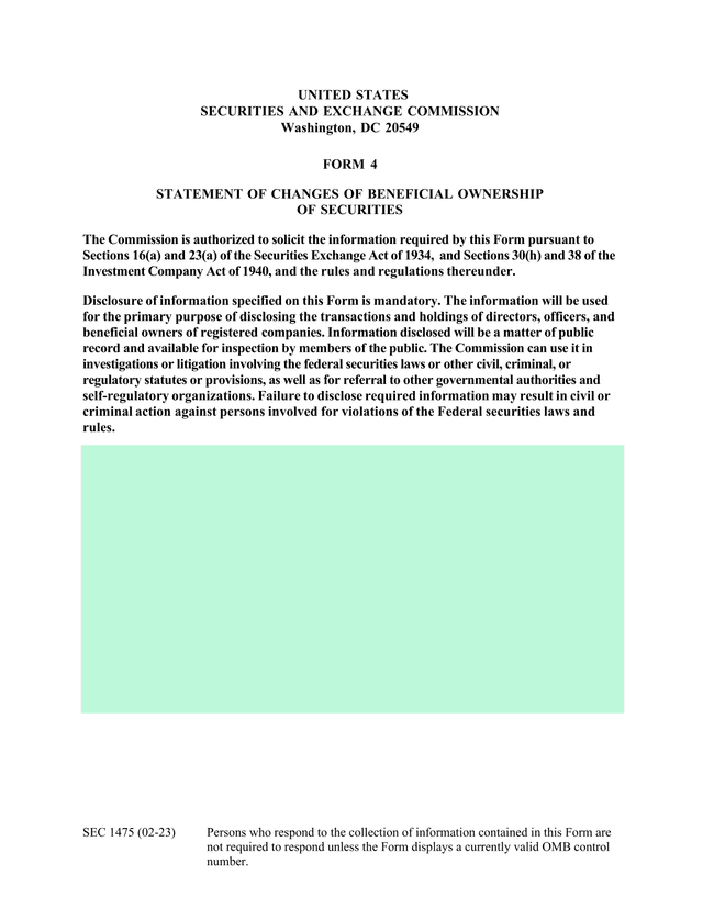 Form 4   Statement Of Changes Of Beneficial Ownership Of Securities screenshot
