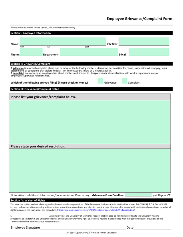Employee GrievanceComplaint Form screenshot