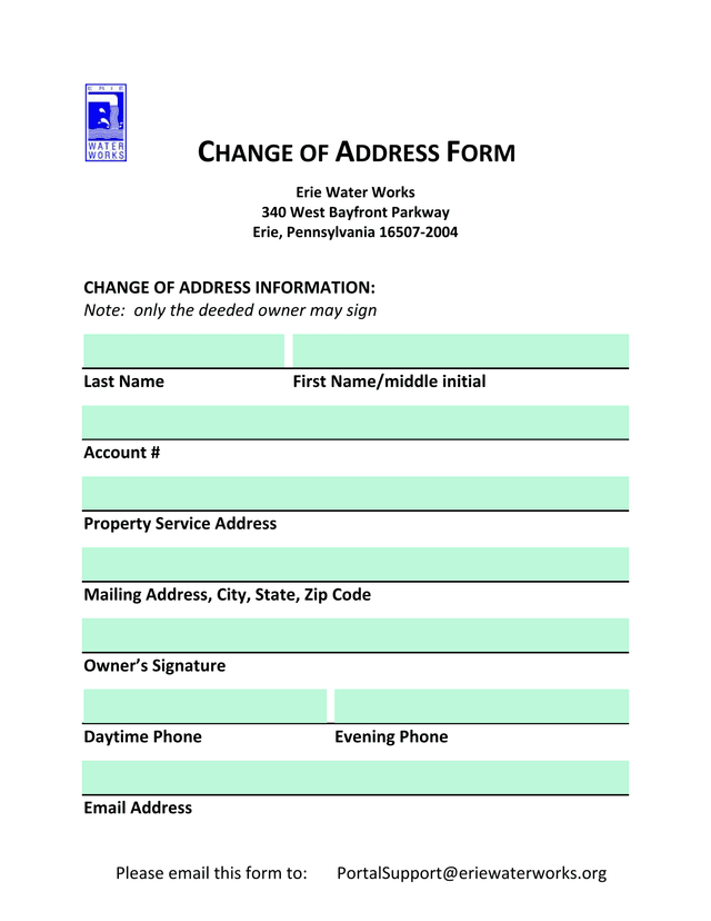 Change Of Address Form screenshot