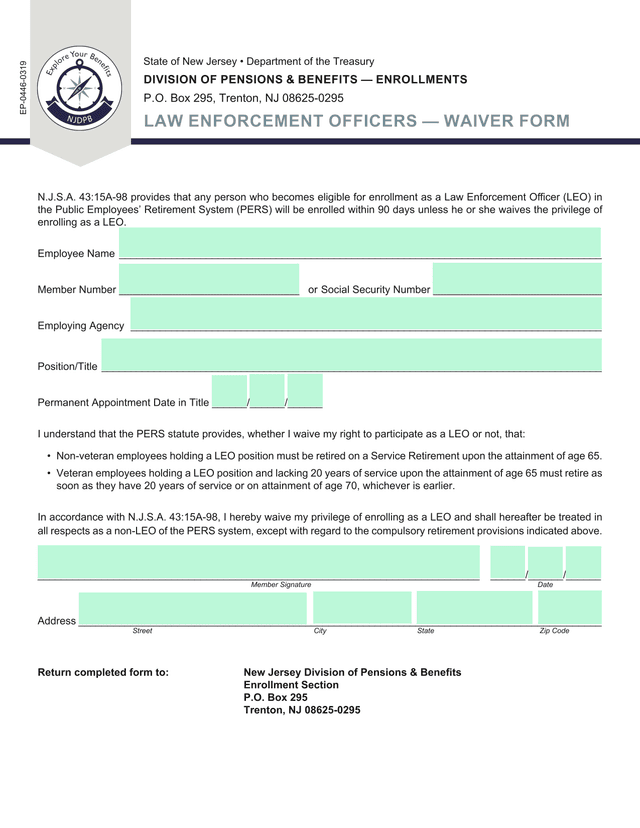 Law Enforcement Officers  Waiver Form screenshot