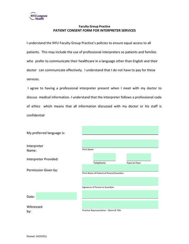 Patient Consent Form For Interpreter Services screenshot