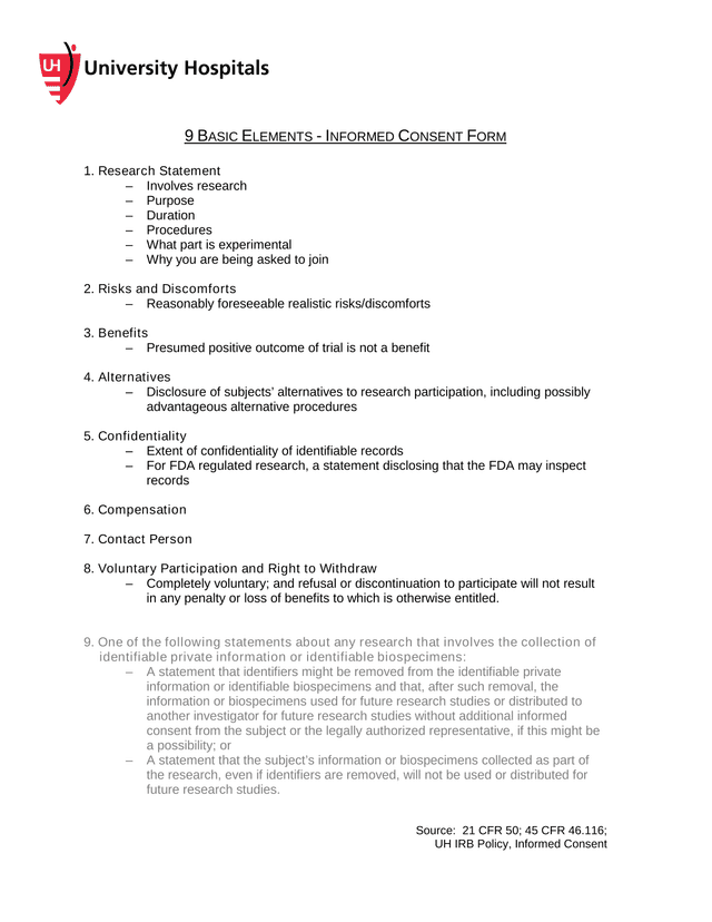 9 Basic Elements   Informed Consent Form screenshot
