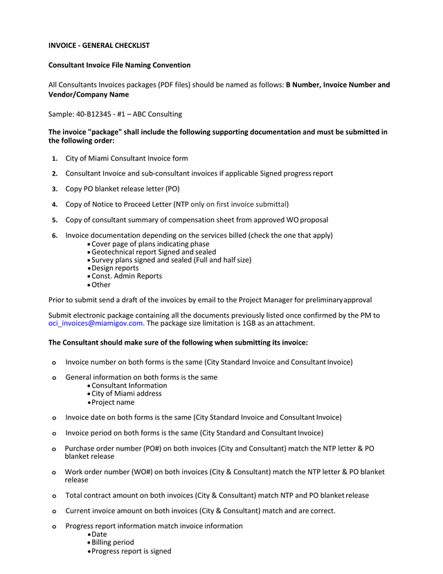 INVOICE   GENERAL CHECKLIST screenshot