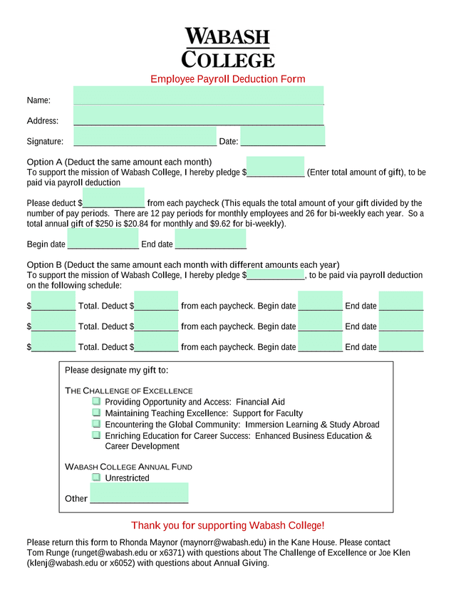 Employee Payroll Deduction Form screenshot