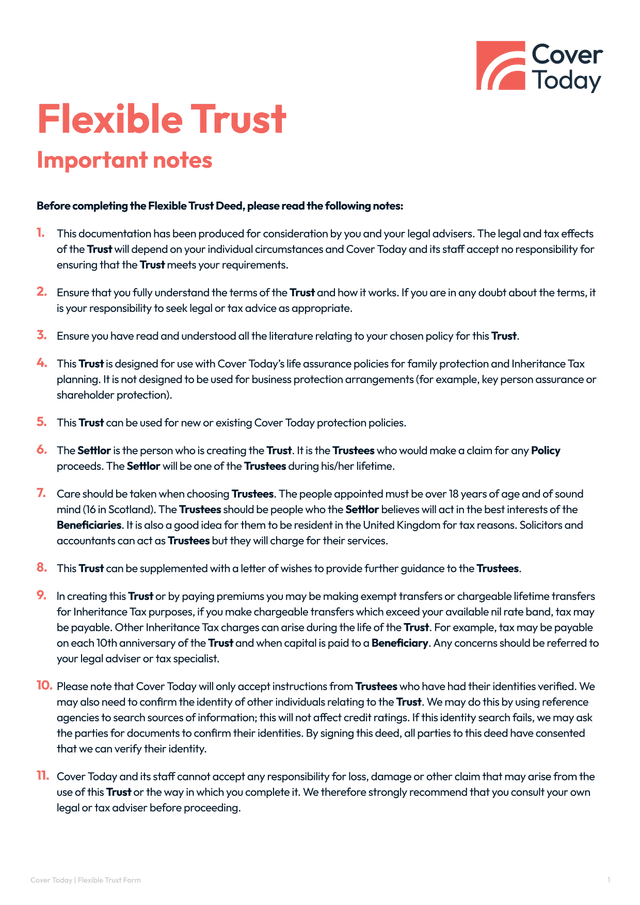 Cover Today  Flexible Trust Form screenshot