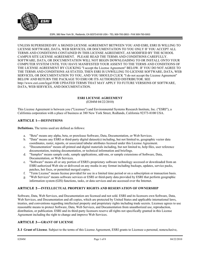 ESRI License Agreement screenshot
