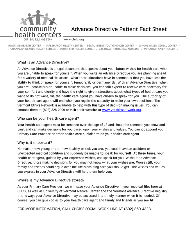 Advance Directive Information Document screenshot