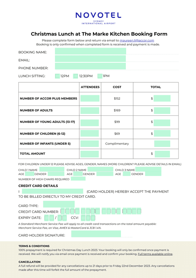Christmas Lunch At The Marke Kitchen Booking Form screenshot