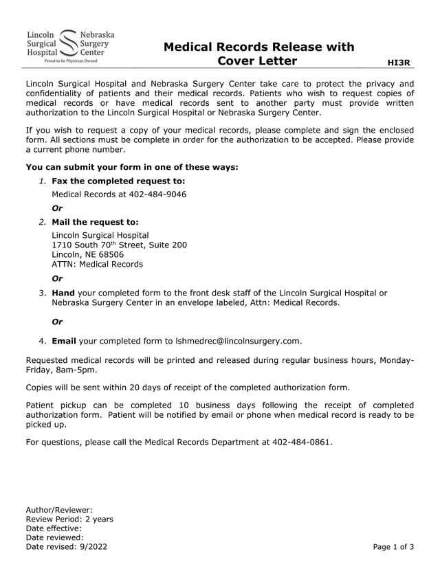 Medical Records Release With Cover Letter screenshot