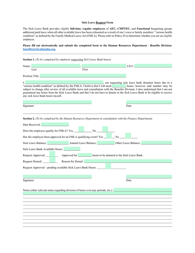 Sick Leave Request Form screenshot