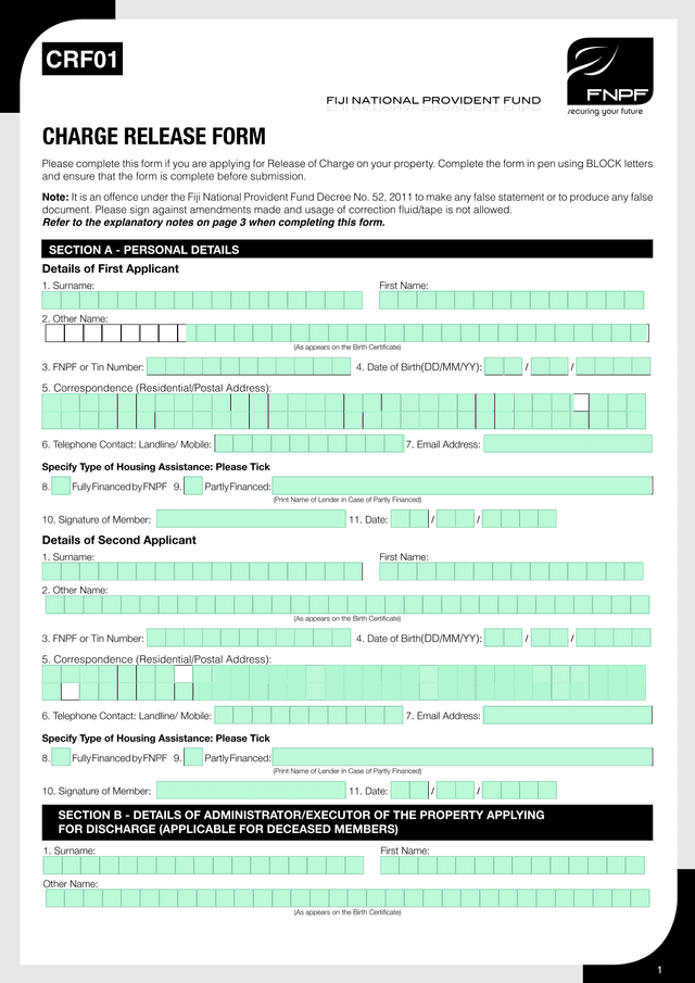 CHARGE RELEASE FORM screenshot