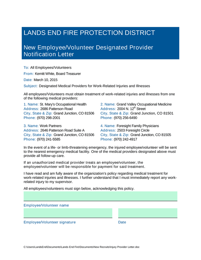 New EmployeeVolunteer Designated Provider Notification Letter screenshot