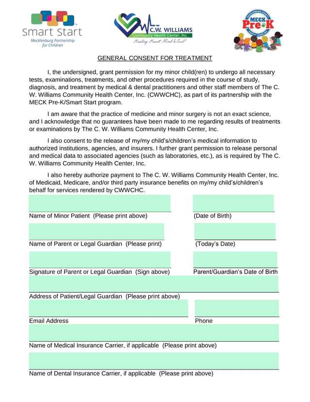 General Consent For Treatment screenshot