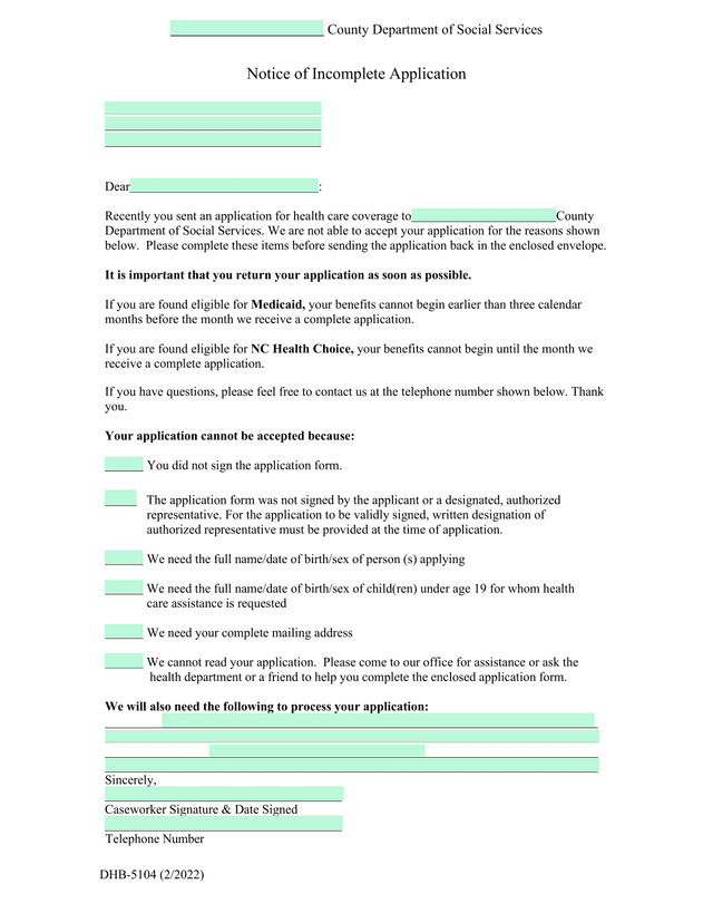 Notice Of Incomplete Application screenshot