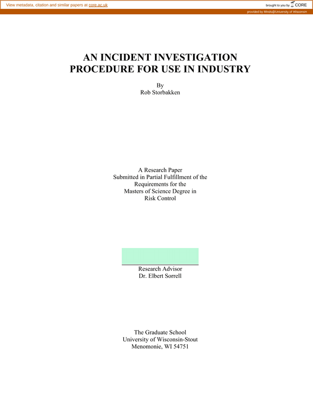 An Incident Investigation Procedure For Use In Industry screenshot