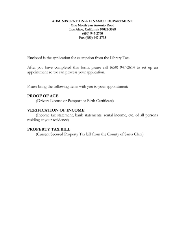Application For Exemption From Library Tax screenshot