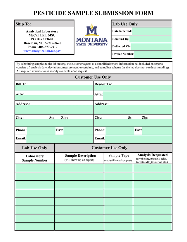 Pesticide Sample Submission Form screenshot