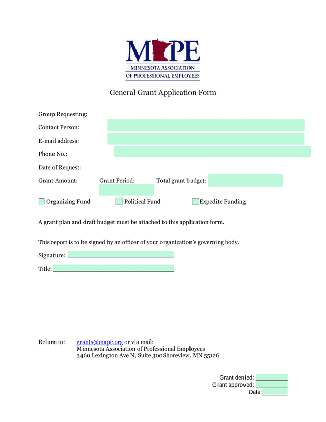 General Grant Application Form screenshot