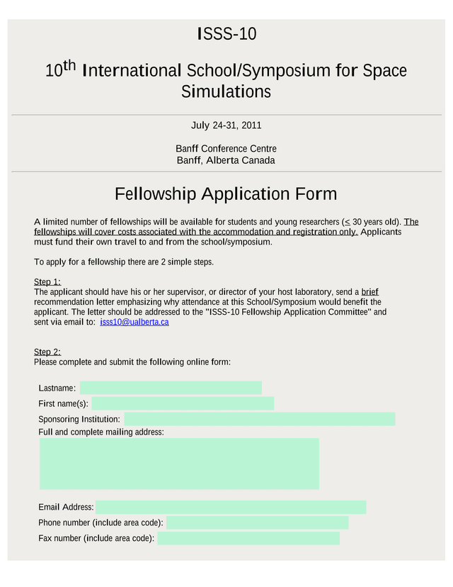 ISSS 10 Fellowship Application Form screenshot