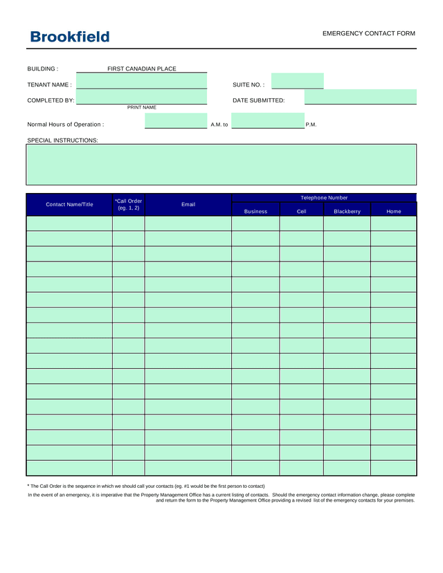 EMERGENCY CONTACT FORM screenshot