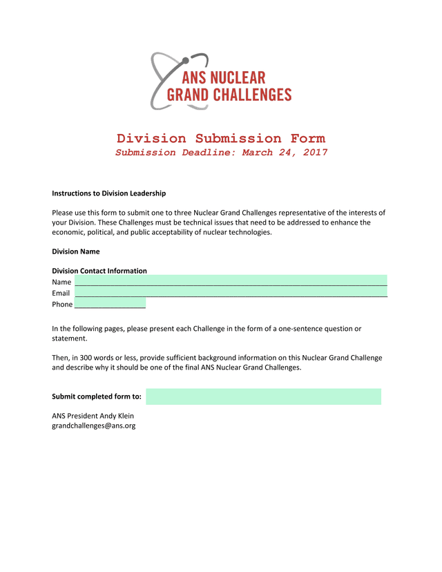 Division Submission Form screenshot