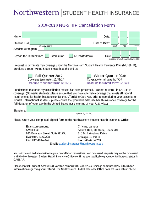 NU SHIP Cancellation Form 2019 2020 screenshot