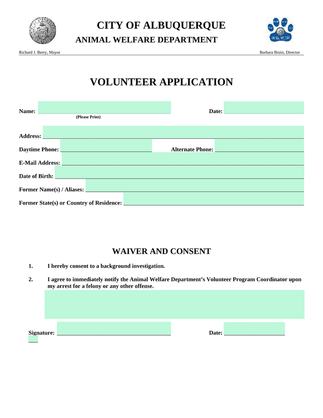 VOLUNTEER APPLICATION screenshot