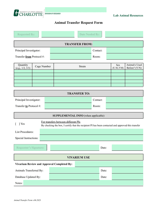 Animal Transfer Request Form screenshot