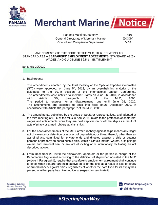 F 410 Amendments To The Code Of The MLC, 2006 screenshot