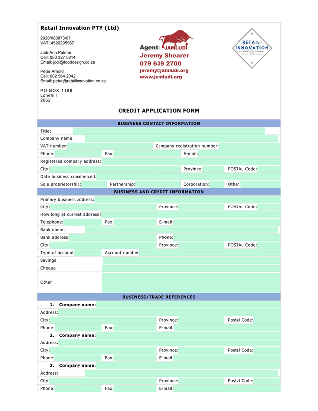Credit Application Form screenshot